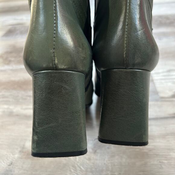 Napoleoni Olive Green Leather Heeled Ankle Boots Made in Italy Size 38 - Picture 4 of 10